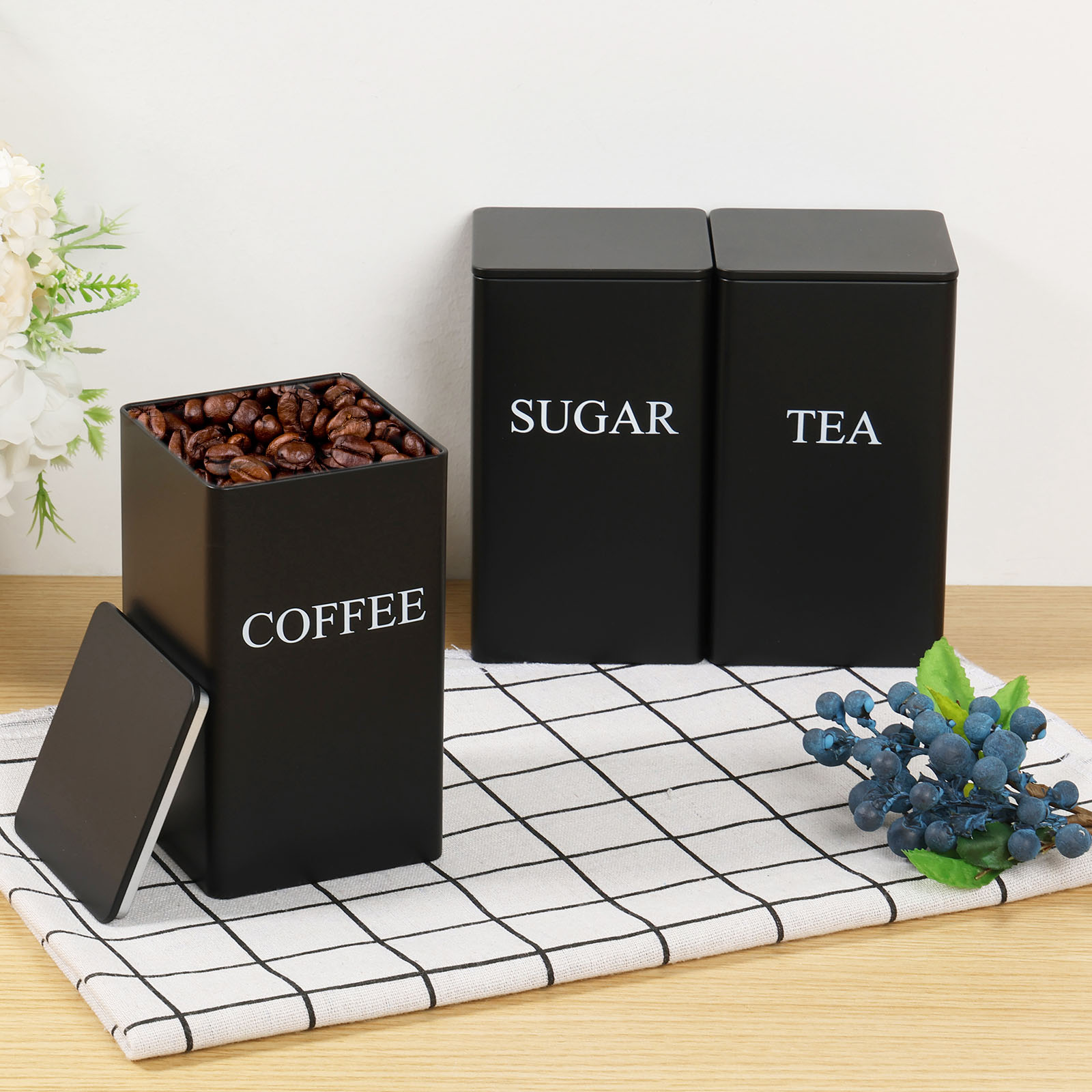 Coffee Tea Sugar Container Set - 3Pcs Coffee Bean Storage Canisters Tea