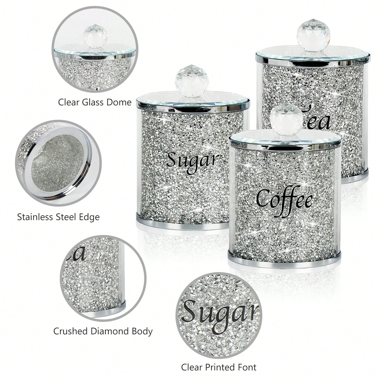 Coffee Tea Sugar Container Set - Coffee Sugar Tea Canister Set Sparkly