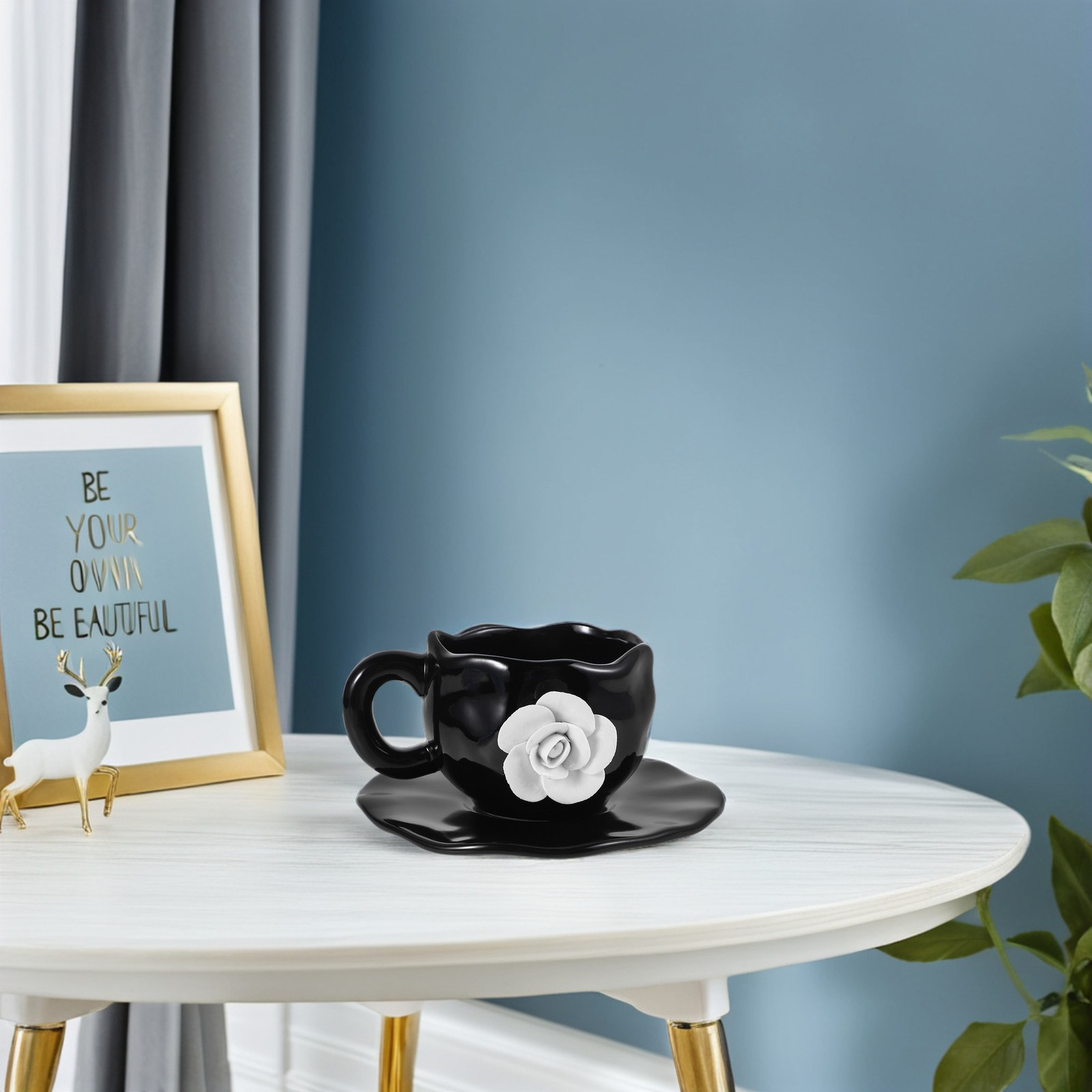 Juice Tea Coffee - 1Set Floral 3D Rose Design Ceramic