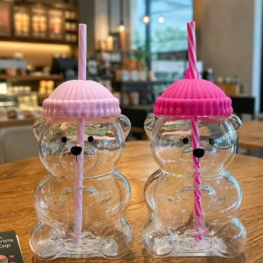 Bk Bear Shaped Glass Straw Cup - Coffee Tea Shop 评论和价格