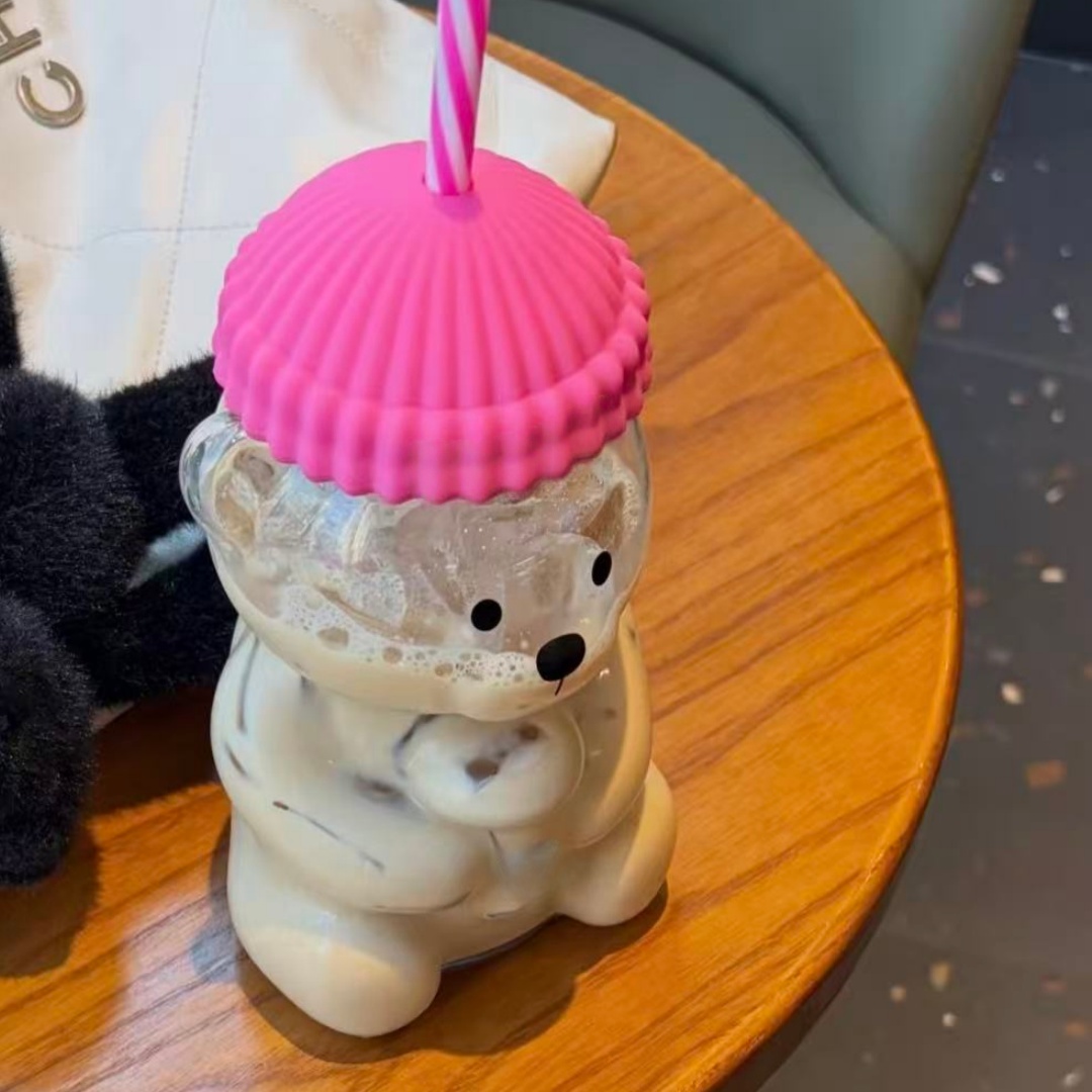 Bk Bear Shaped Glass Straw Cup - Coffee Tea Shop 评论和价格