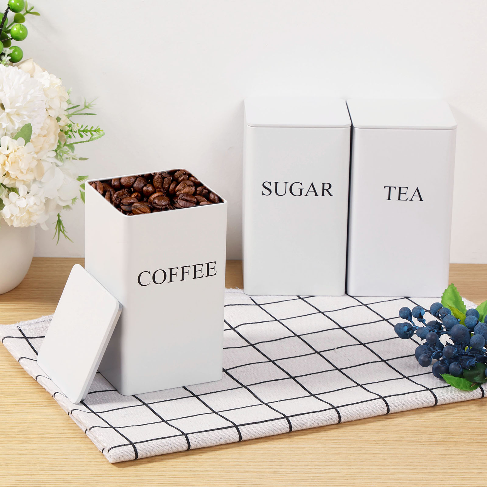 3Pcs Coffee Bean Storage Canis - Coffee Tea Sugar Container Set 评论和价格