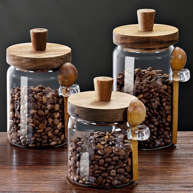 ABJI-Glass Jar With Wooden Lid - Coffee Tea Sugar Container Set 评论和价格