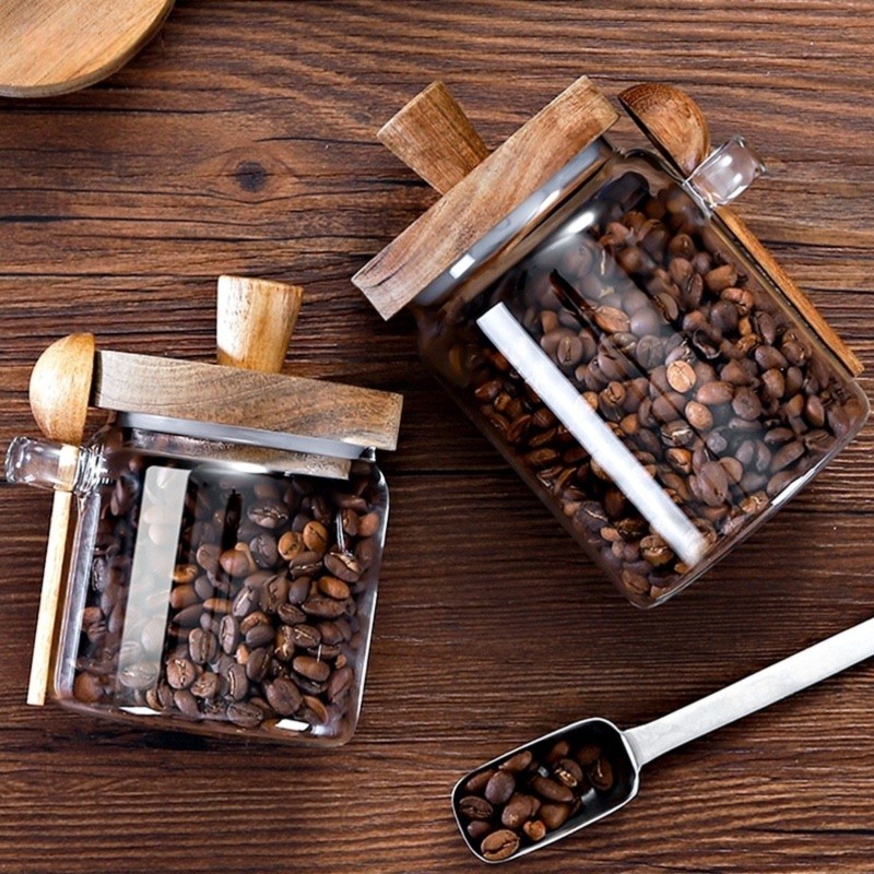 ABJI-Glass Jar With Wooden Lid - Coffee Tea Sugar Container Set 评论和价格