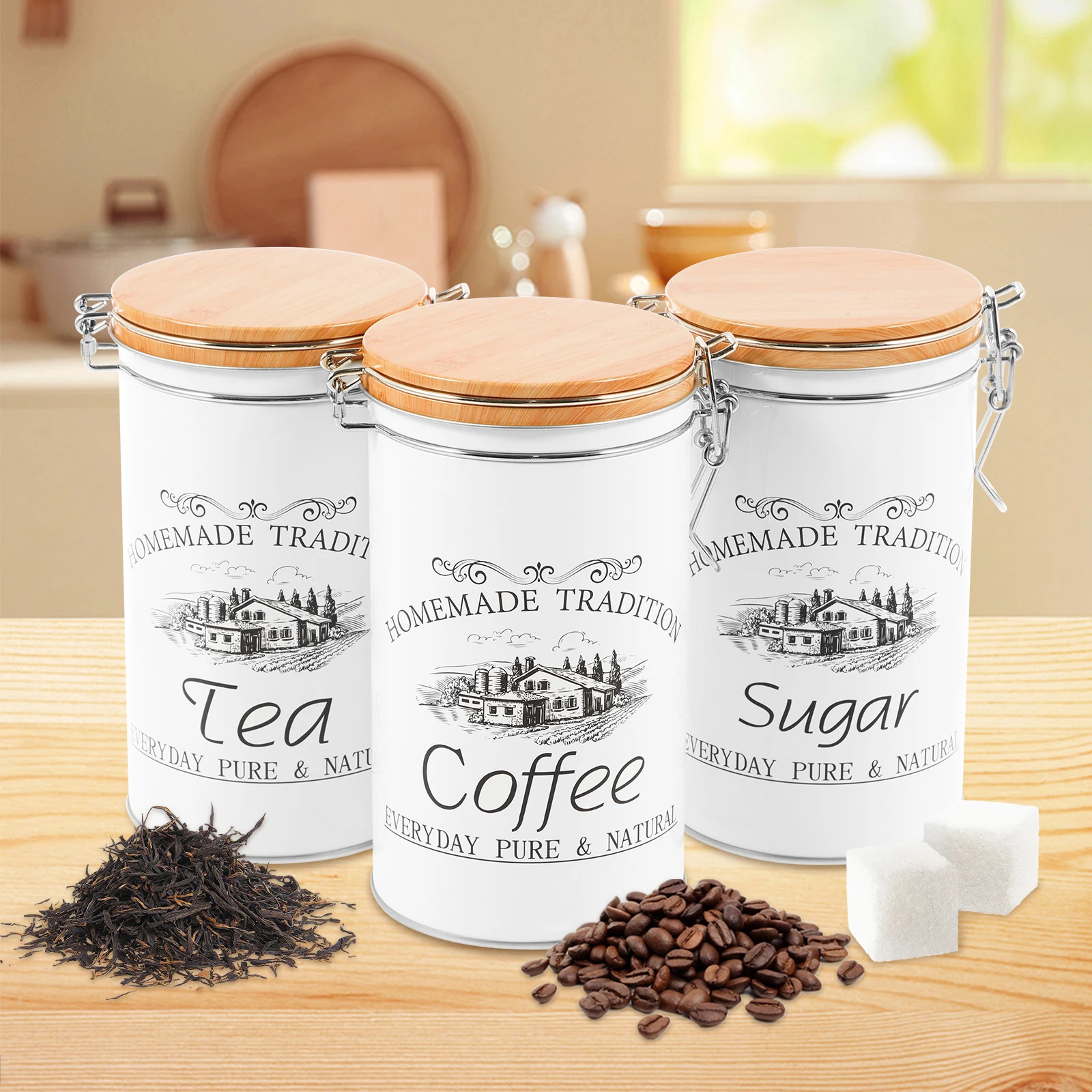 3Pcs/Set Tea Coffee Sugar Cani - Coffee Tea Sugar Container Set 评论和价格