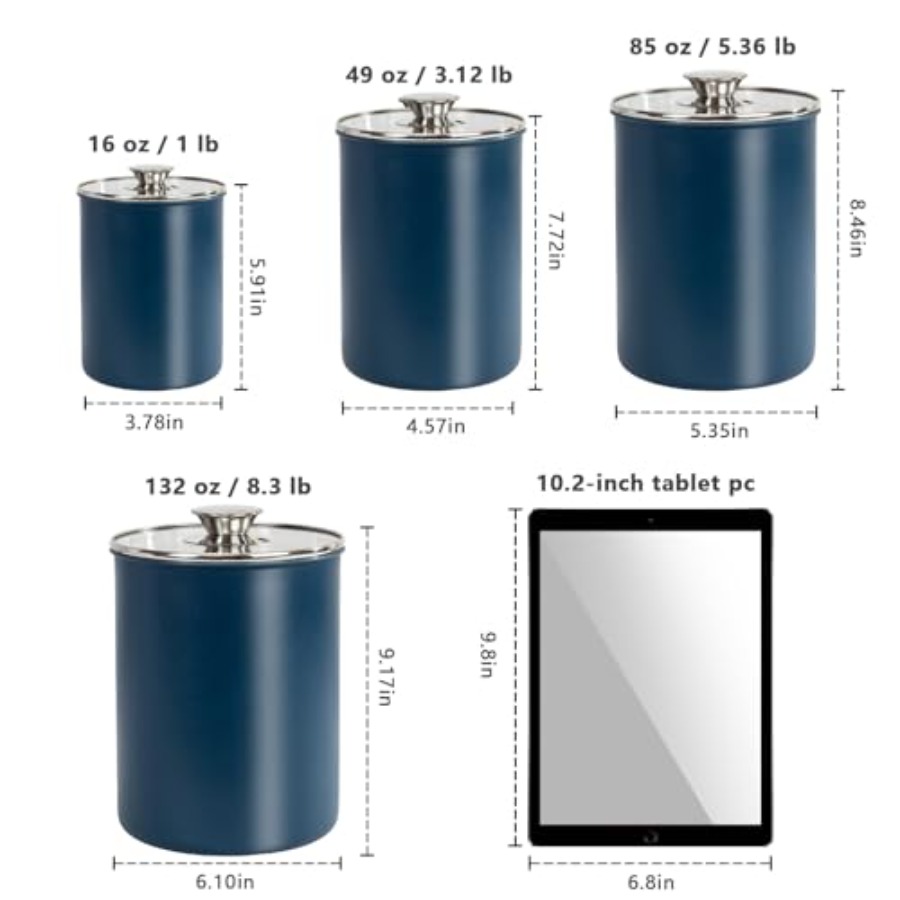 Stainless Steel Food Canister  - Coffee Tea Sugar Container Set 评论和价格