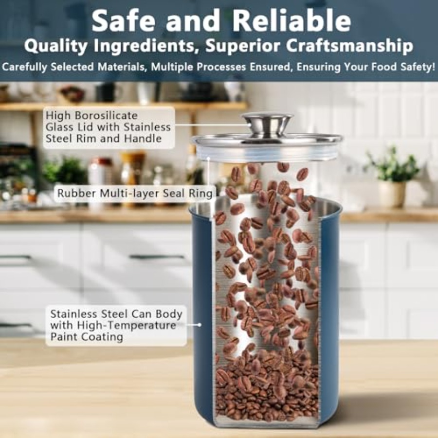Stainless Steel Food Canister  - Coffee Tea Sugar Container Set 评论和价格