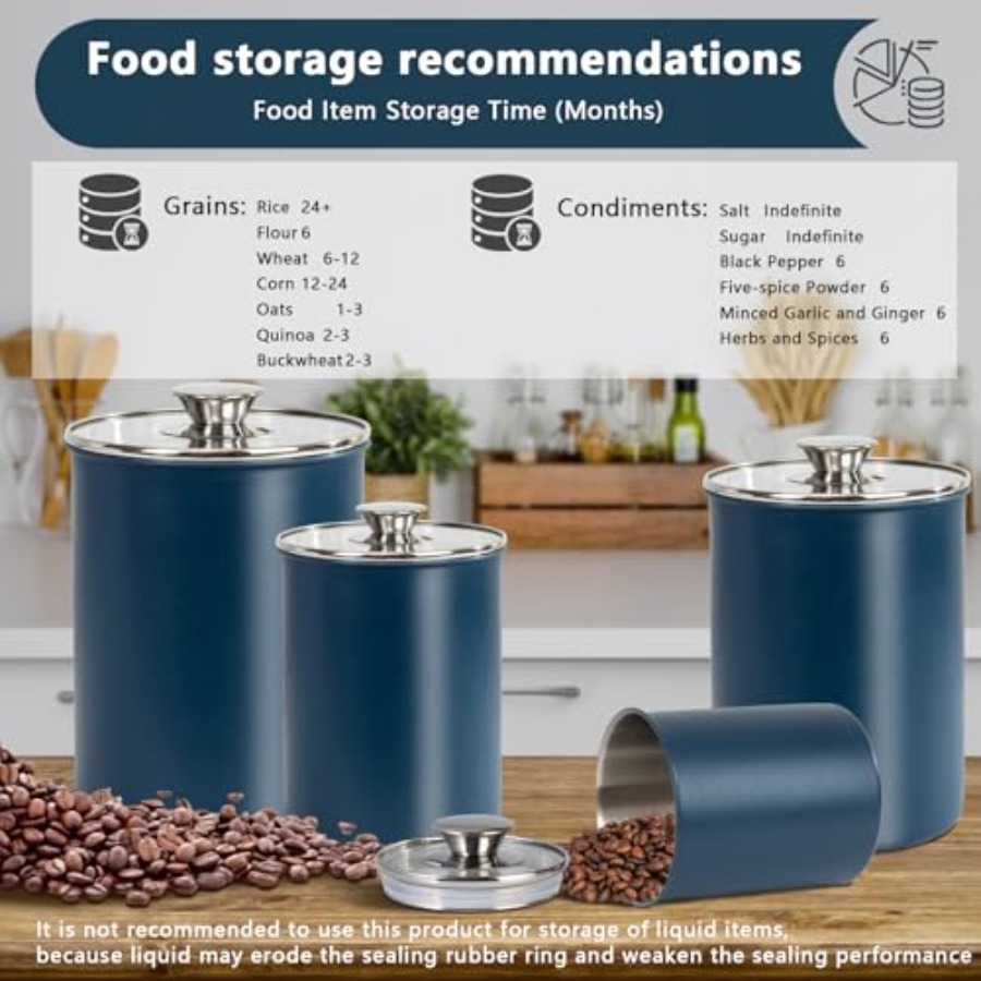 Stainless Steel Food Canister  - Coffee Tea Sugar Container Set 评论和价格