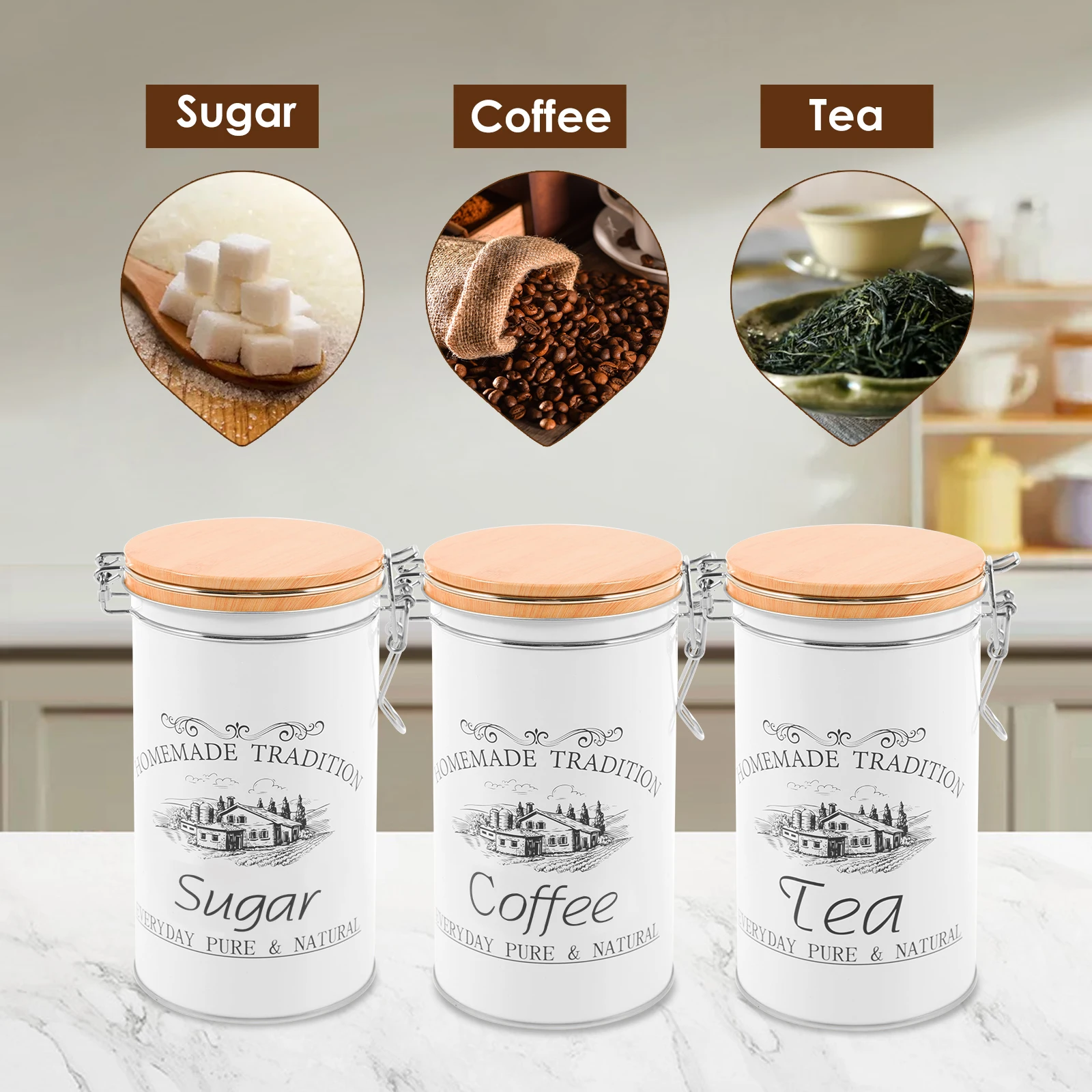 3Pcs/Set Tea Coffee Sugar Cani - Coffee Tea Sugar Container Set 评论和价格