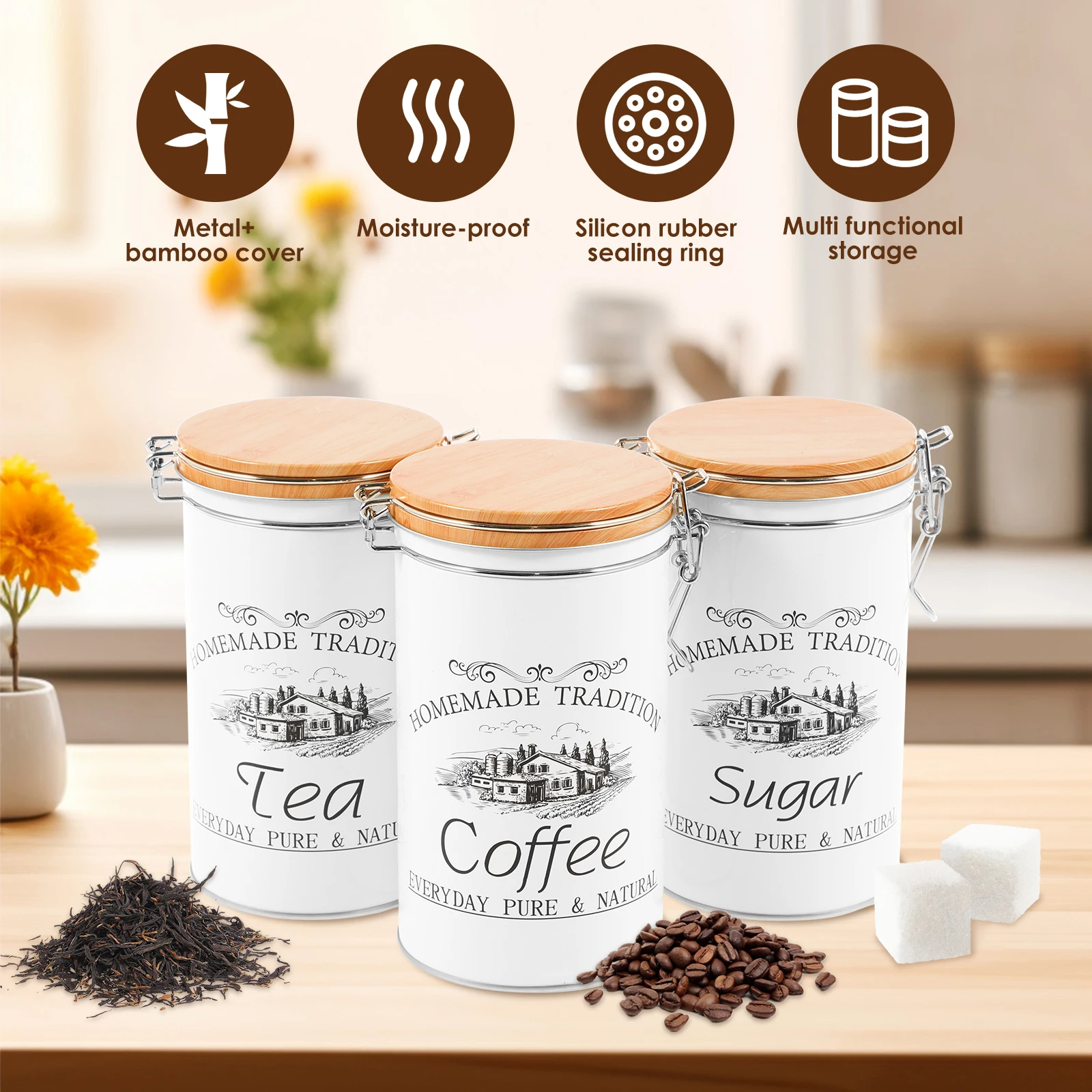 3Pcs/Set Tea Coffee Sugar Cani - Coffee Tea Sugar Container Set 评论和价格