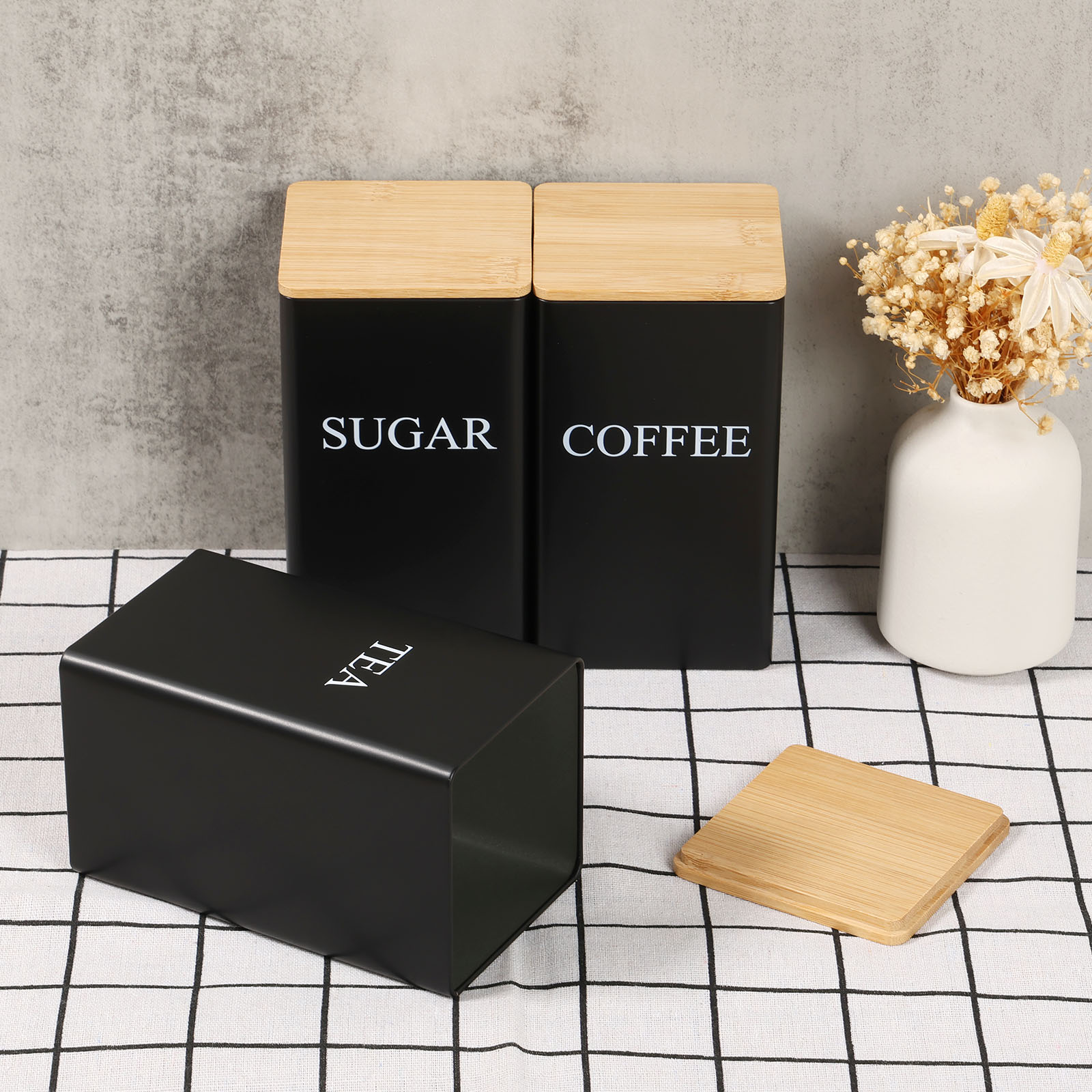 Coffee Bean Storage Jar Metal  - Coffee Tea Sugar Container Set 评论和价格