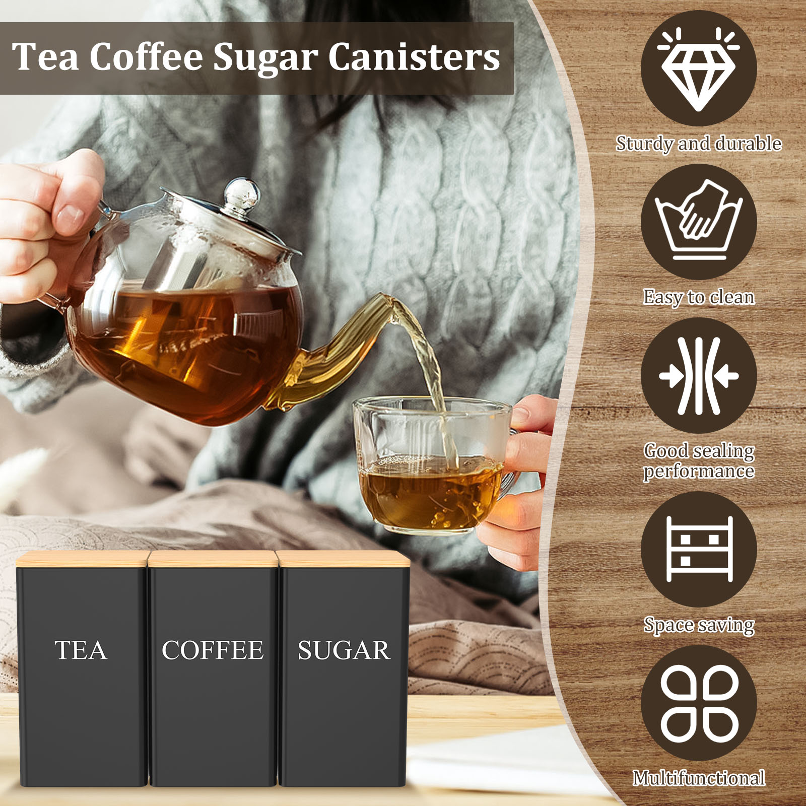 Coffee Bean Storage Jar Metal  - Coffee Tea Sugar Container Set 评论和价格