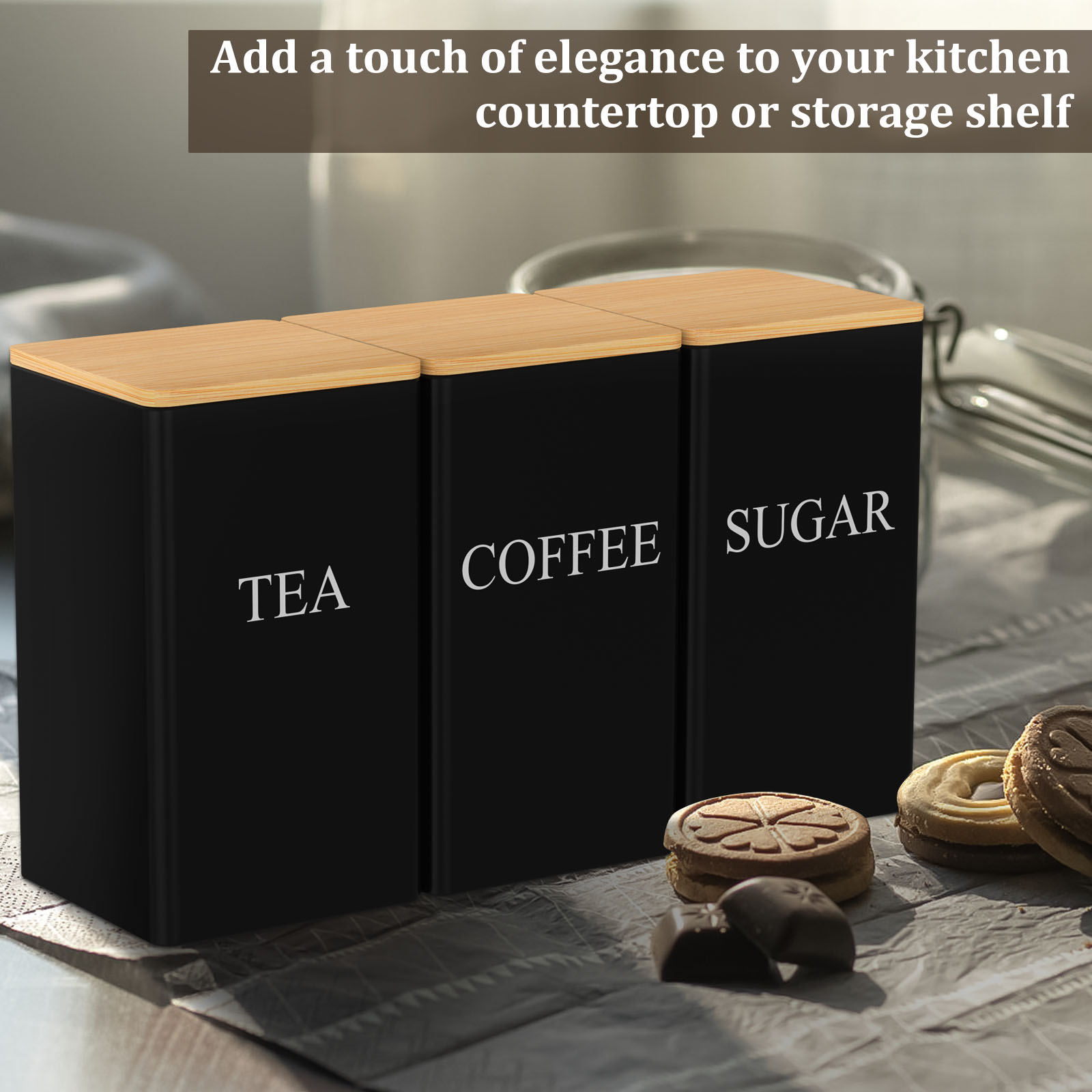 Coffee Bean Storage Jar Metal  - Coffee Tea Sugar Container Set 评论和价格